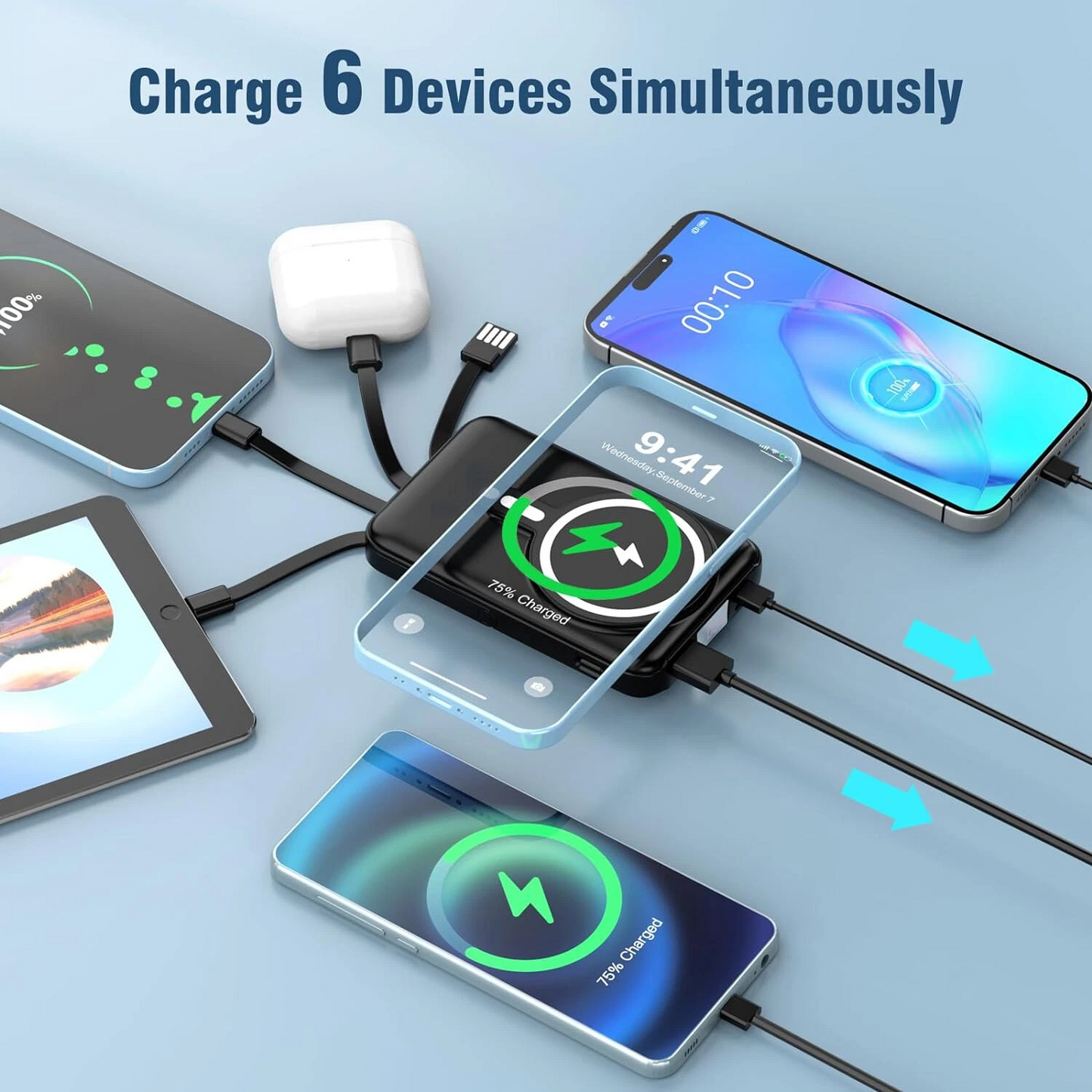 20000mAh  22.5W  Magnetic Wireless Power Bank with Cable Stand
