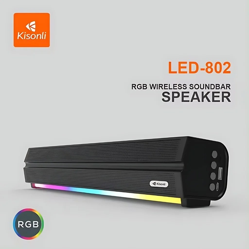 Kisonli LED-802 RGB Wireless Bluetooth Speaker 5.3 Retro Sound bar